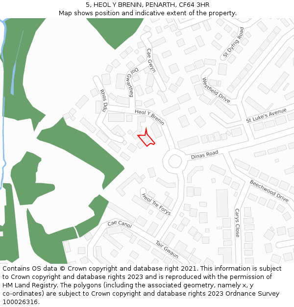 5, HEOL Y BRENIN, PENARTH, CF64 3HR: Location map and indicative extent of plot