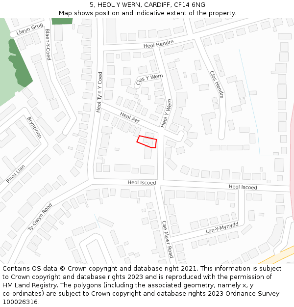 5, HEOL Y WERN, CARDIFF, CF14 6NG: Location map and indicative extent of plot