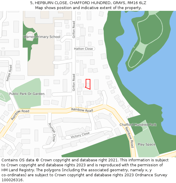 5, HEPBURN CLOSE, CHAFFORD HUNDRED, GRAYS, RM16 6LZ: Location map and indicative extent of plot