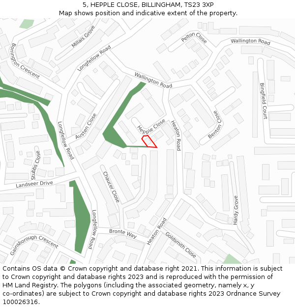 5, HEPPLE CLOSE, BILLINGHAM, TS23 3XP: Location map and indicative extent of plot