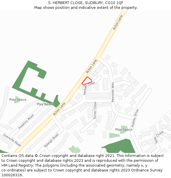 5, HERBERT CLOSE, SUDBURY, CO10 1QF: Location map and indicative extent of plot