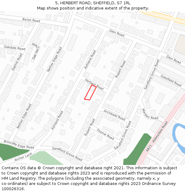 5, HERBERT ROAD, SHEFFIELD, S7 1RL: Location map and indicative extent of plot