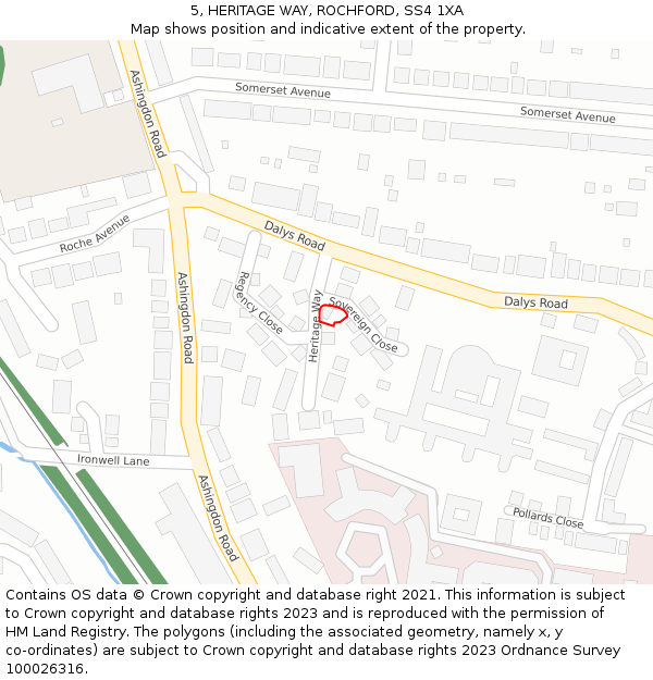 5, HERITAGE WAY, ROCHFORD, SS4 1XA: Location map and indicative extent of plot