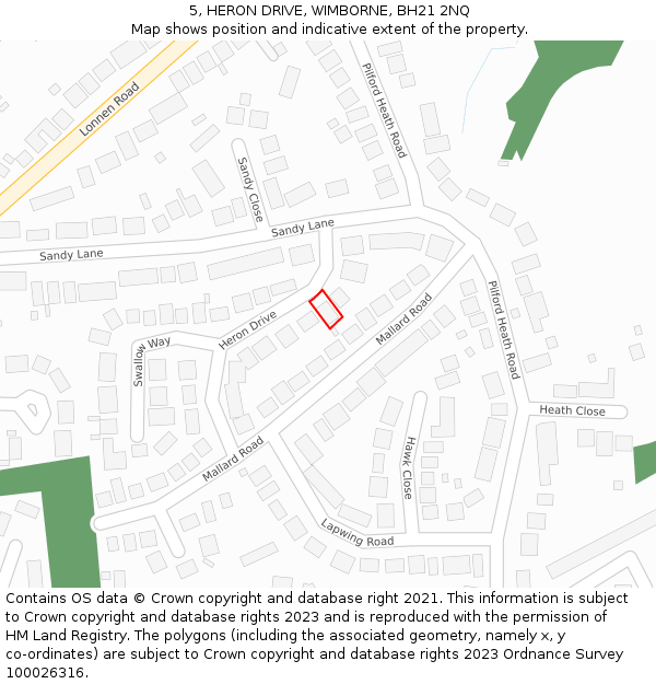 5, HERON DRIVE, WIMBORNE, BH21 2NQ: Location map and indicative extent of plot