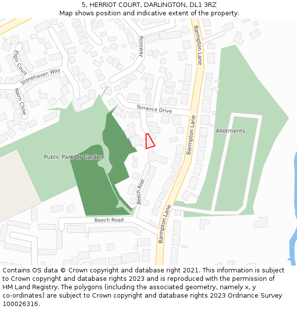 5, HERRIOT COURT, DARLINGTON, DL1 3RZ: Location map and indicative extent of plot