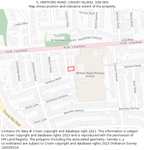 5, HERTFORD ROAD, CANVEY ISLAND, SS8 0EN: Location map and indicative extent of plot