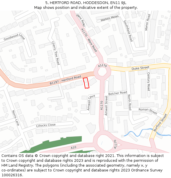 5, HERTFORD ROAD, HODDESDON, EN11 9JL: Location map and indicative extent of plot