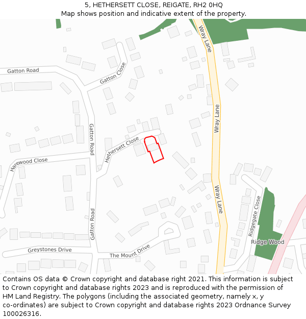 5, HETHERSETT CLOSE, REIGATE, RH2 0HQ: Location map and indicative extent of plot
