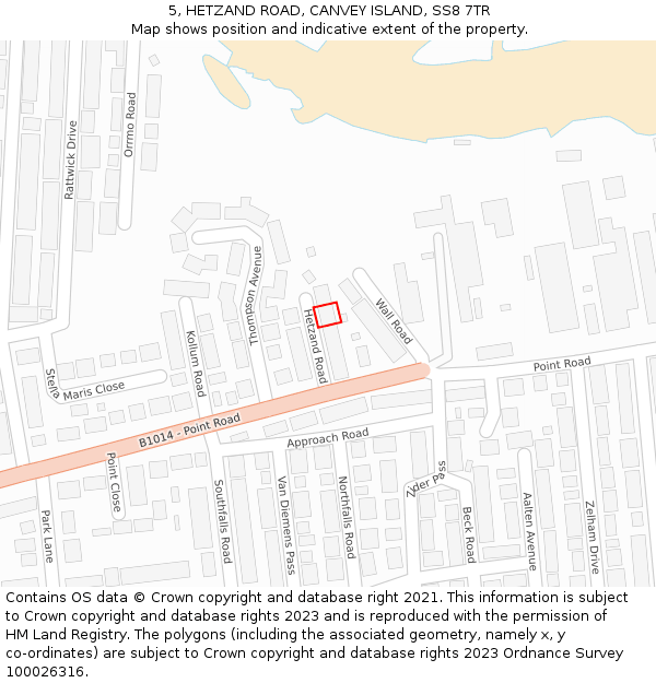 5, HETZAND ROAD, CANVEY ISLAND, SS8 7TR: Location map and indicative extent of plot