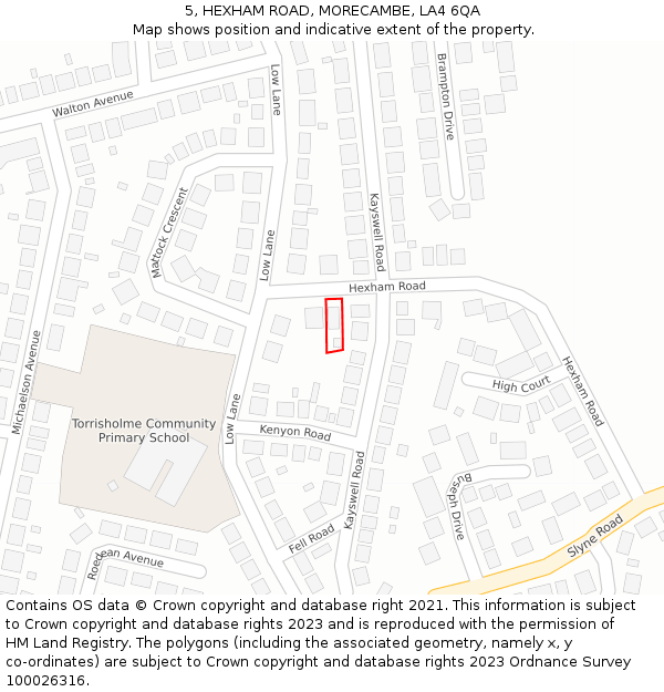 5, HEXHAM ROAD, MORECAMBE, LA4 6QA: Location map and indicative extent of plot