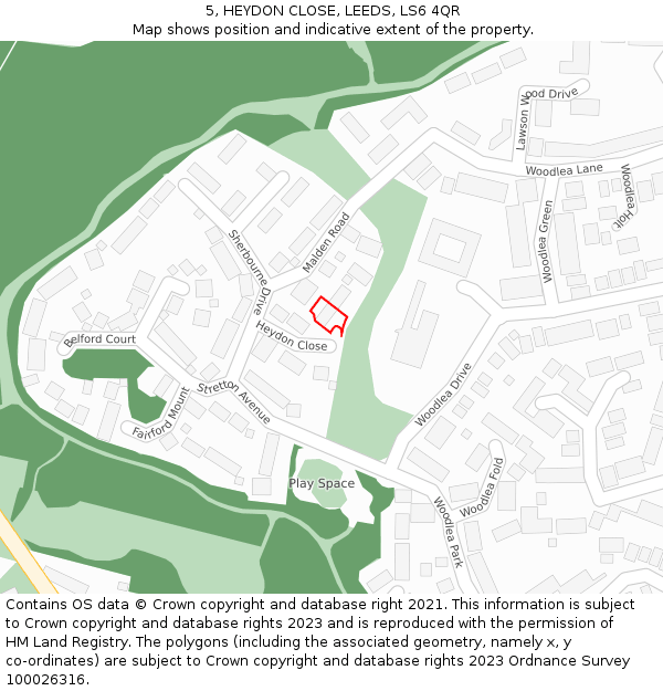 5, HEYDON CLOSE, LEEDS, LS6 4QR: Location map and indicative extent of plot