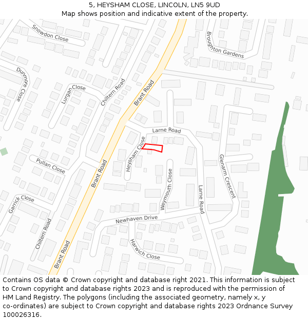 5, HEYSHAM CLOSE, LINCOLN, LN5 9UD: Location map and indicative extent of plot