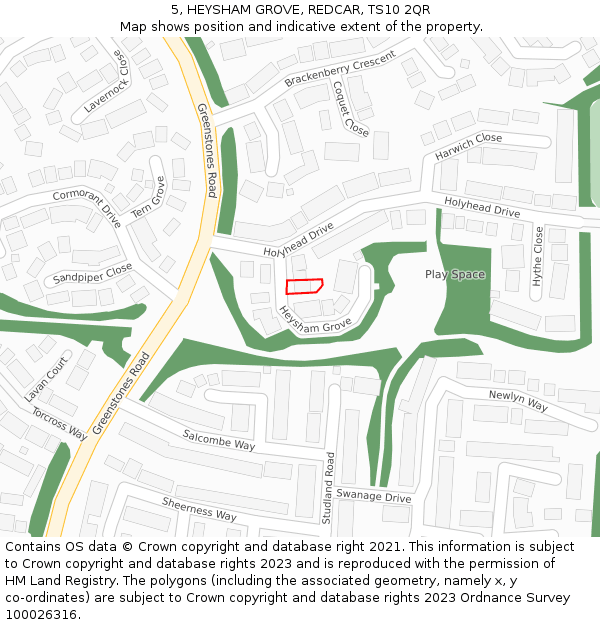 5, HEYSHAM GROVE, REDCAR, TS10 2QR: Location map and indicative extent of plot