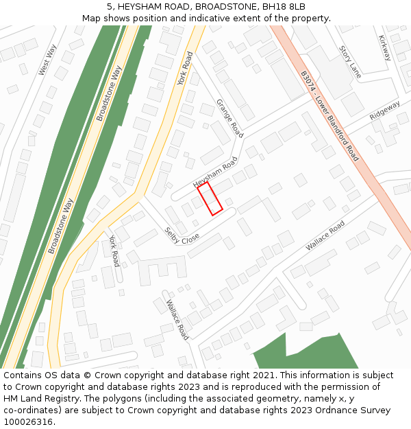 5, HEYSHAM ROAD, BROADSTONE, BH18 8LB: Location map and indicative extent of plot
