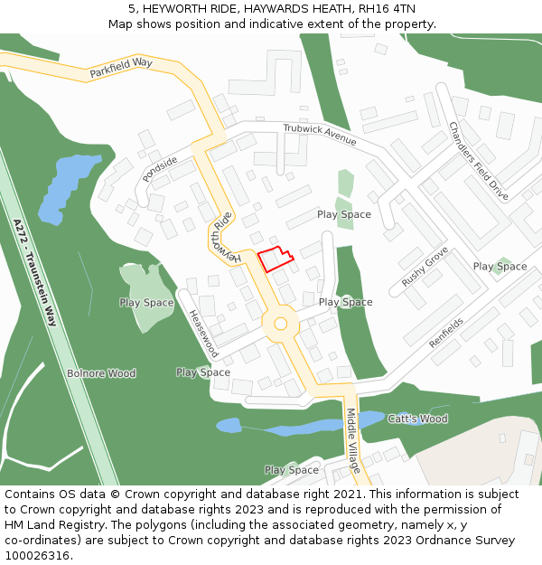 5, HEYWORTH RIDE, HAYWARDS HEATH, RH16 4TN: Location map and indicative extent of plot