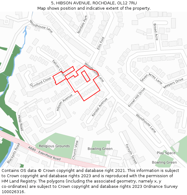 5, HIBSON AVENUE, ROCHDALE, OL12 7RU: Location map and indicative extent of plot