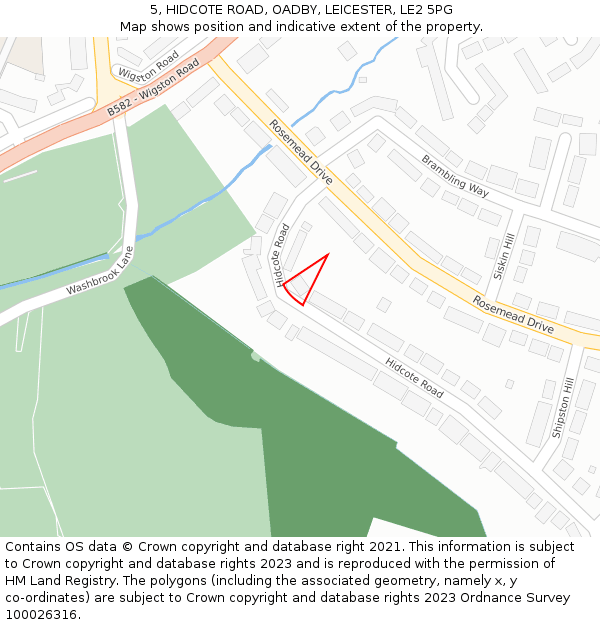 5, HIDCOTE ROAD, OADBY, LEICESTER, LE2 5PG: Location map and indicative extent of plot