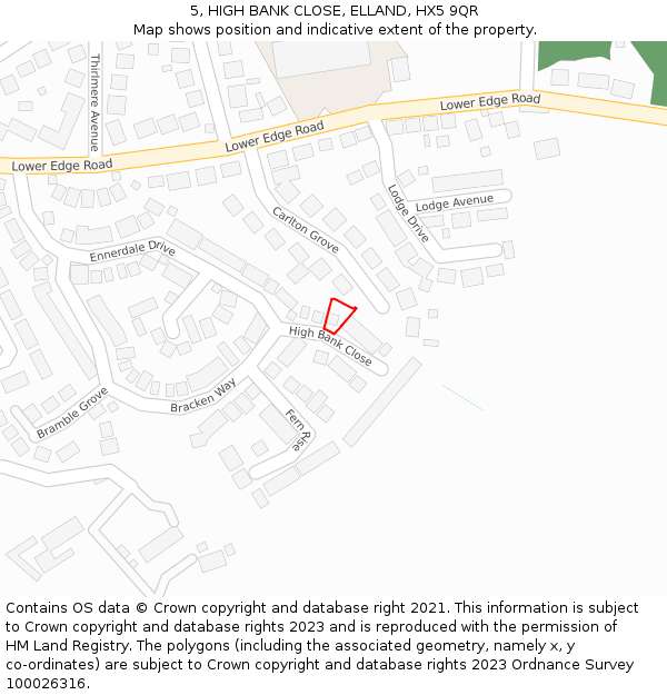 5, HIGH BANK CLOSE, ELLAND, HX5 9QR: Location map and indicative extent of plot