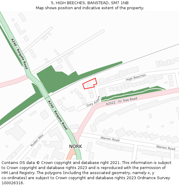 5, HIGH BEECHES, BANSTEAD, SM7 1NB: Location map and indicative extent of plot