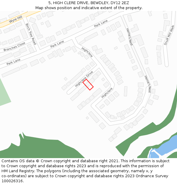 5, HIGH CLERE DRIVE, BEWDLEY, DY12 2EZ: Location map and indicative extent of plot