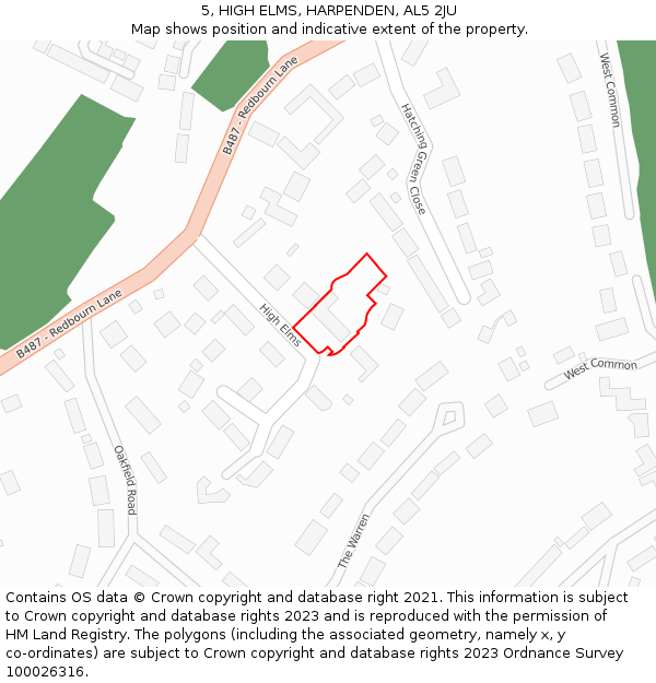 5, HIGH ELMS, HARPENDEN, AL5 2JU: Location map and indicative extent of plot