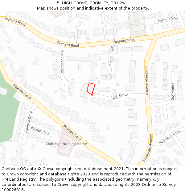 5, HIGH GROVE, BROMLEY, BR1 2WH: Location map and indicative extent of plot