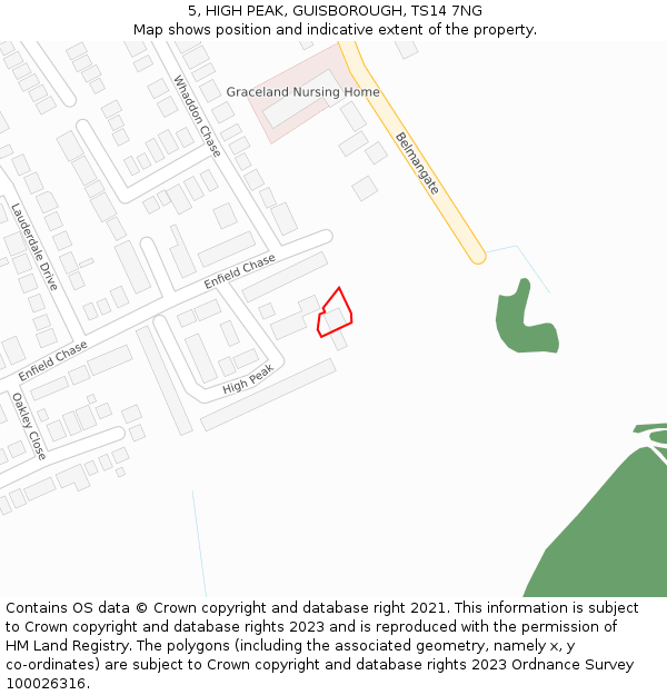 5, HIGH PEAK, GUISBOROUGH, TS14 7NG: Location map and indicative extent of plot