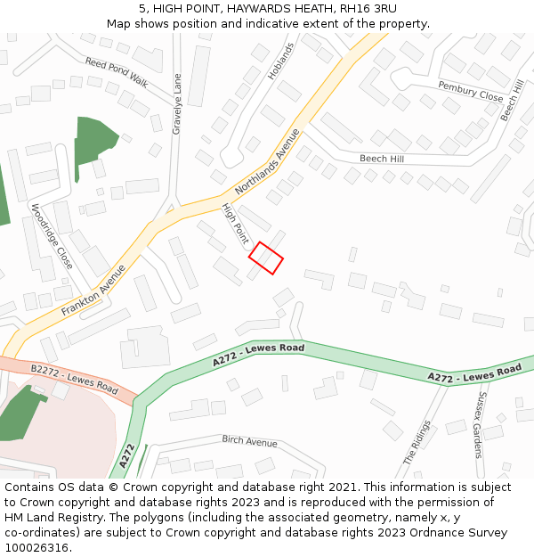 5, HIGH POINT, HAYWARDS HEATH, RH16 3RU: Location map and indicative extent of plot