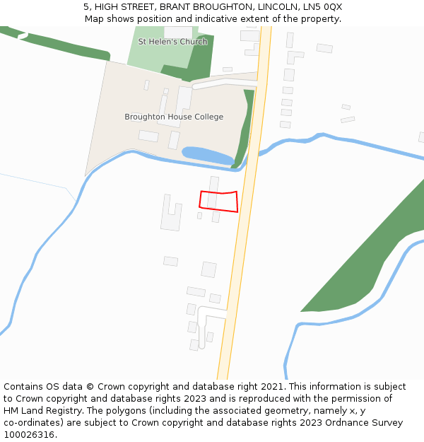 5, HIGH STREET, BRANT BROUGHTON, LINCOLN, LN5 0QX: Location map and indicative extent of plot