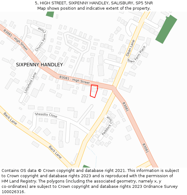 5, HIGH STREET, SIXPENNY HANDLEY, SALISBURY, SP5 5NR: Location map and indicative extent of plot