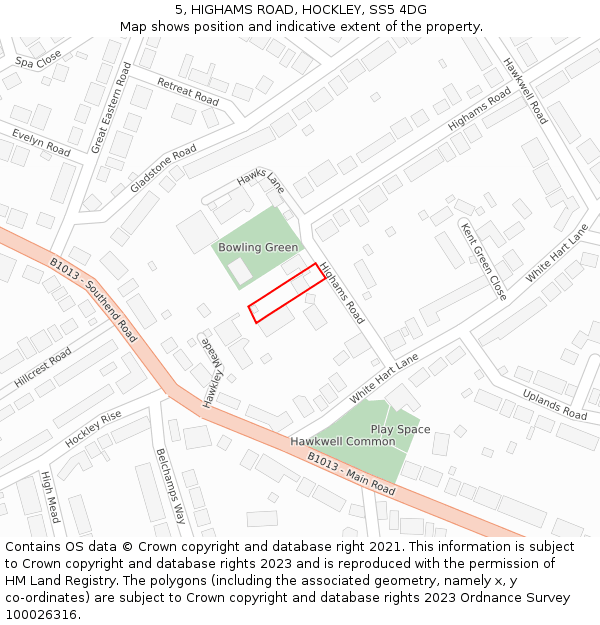 5, HIGHAMS ROAD, HOCKLEY, SS5 4DG: Location map and indicative extent of plot