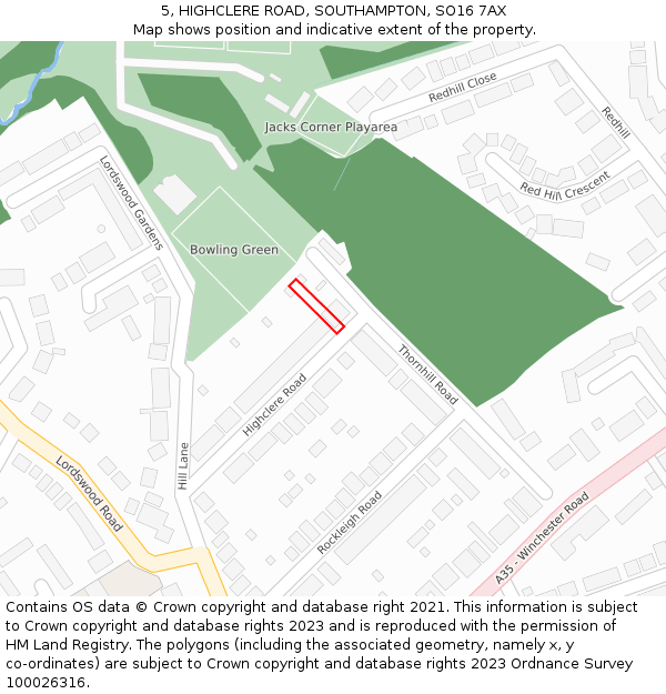 5, HIGHCLERE ROAD, SOUTHAMPTON, SO16 7AX: Location map and indicative extent of plot