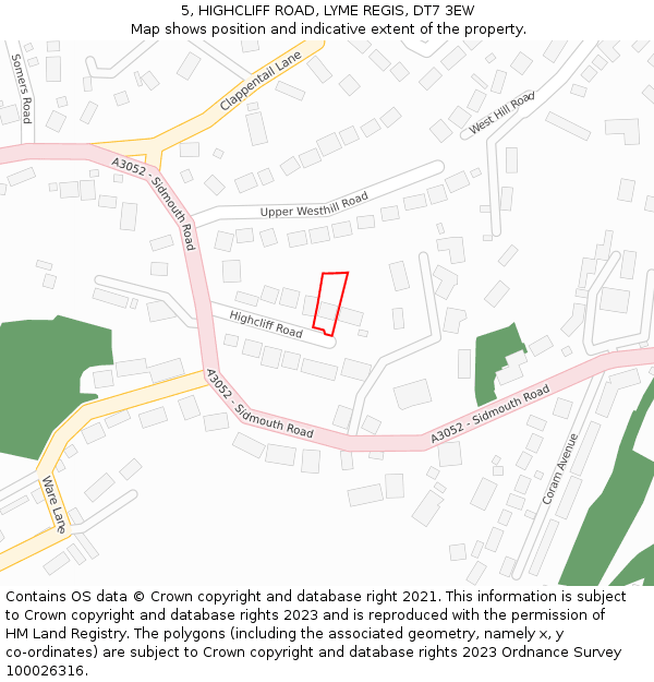 5, HIGHCLIFF ROAD, LYME REGIS, DT7 3EW: Location map and indicative extent of plot
