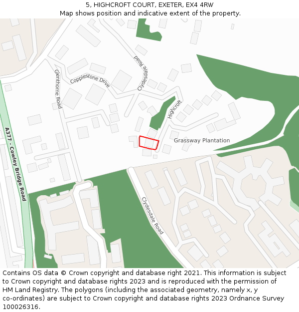 5, HIGHCROFT COURT, EXETER, EX4 4RW: Location map and indicative extent of plot