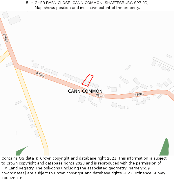 5, HIGHER BARN CLOSE, CANN COMMON, SHAFTESBURY, SP7 0DJ: Location map and indicative extent of plot