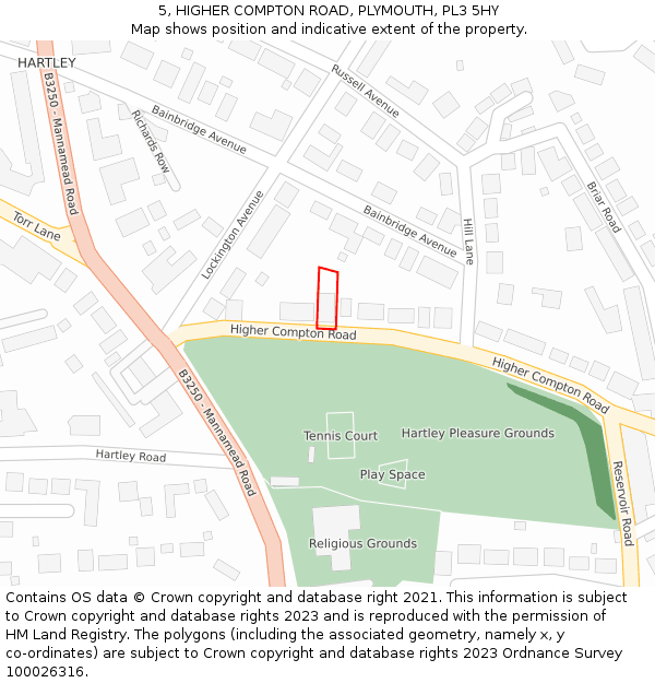 5, HIGHER COMPTON ROAD, PLYMOUTH, PL3 5HY: Location map and indicative extent of plot