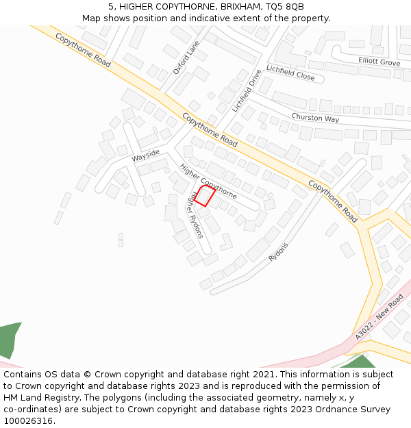 5, HIGHER COPYTHORNE, BRIXHAM, TQ5 8QB: Location map and indicative extent of plot