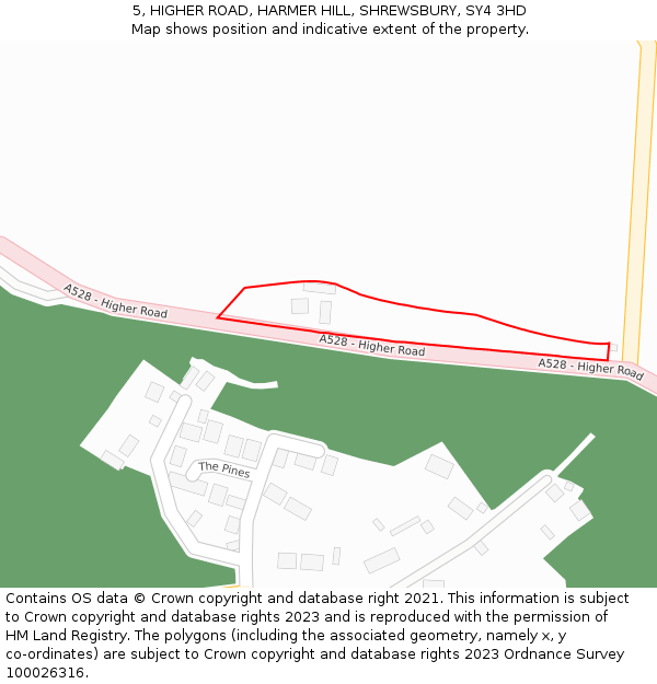 5, HIGHER ROAD, HARMER HILL, SHREWSBURY, SY4 3HD: Location map and indicative extent of plot