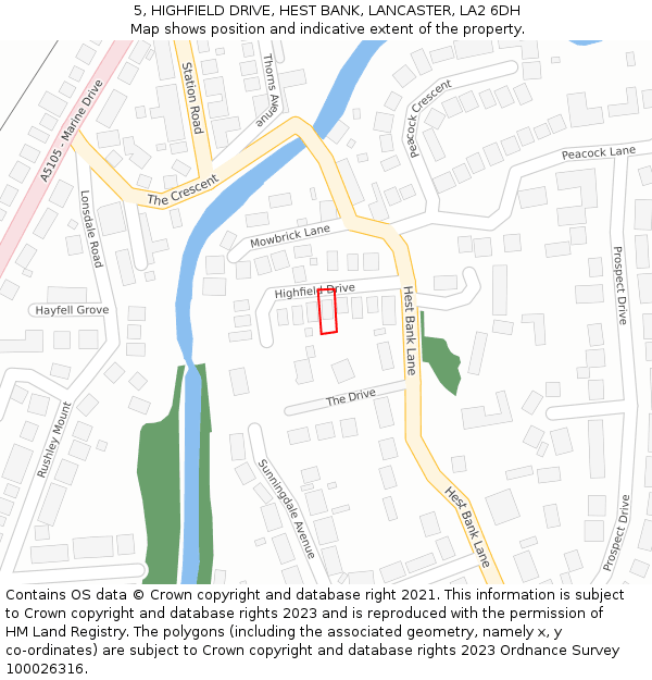 5, HIGHFIELD DRIVE, HEST BANK, LANCASTER, LA2 6DH: Location map and indicative extent of plot