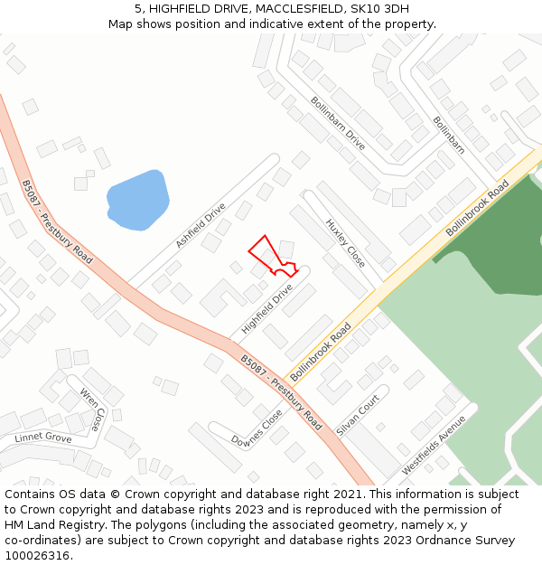 5, HIGHFIELD DRIVE, MACCLESFIELD, SK10 3DH: Location map and indicative extent of plot