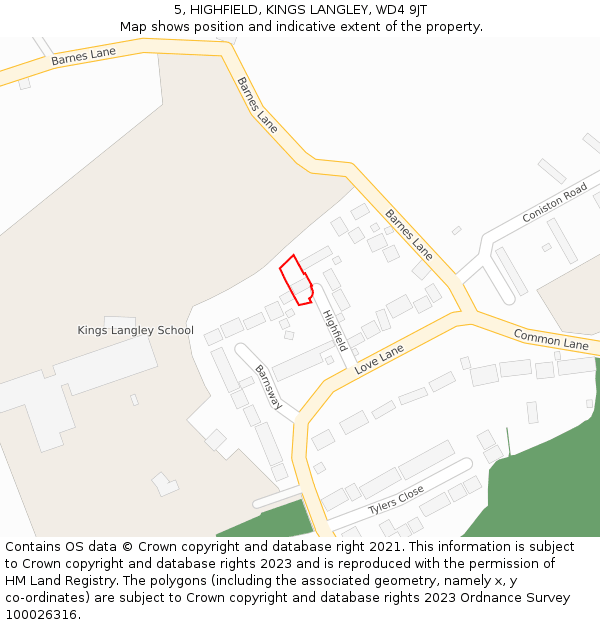 5, HIGHFIELD, KINGS LANGLEY, WD4 9JT: Location map and indicative extent of plot