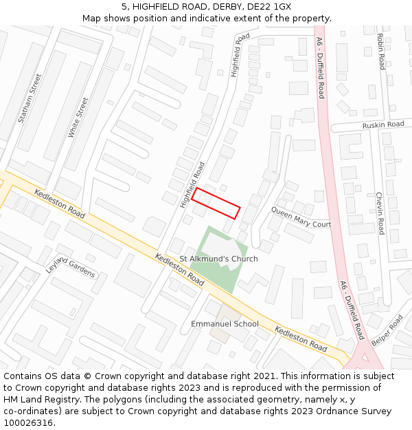 5, HIGHFIELD ROAD, DERBY, DE22 1GX: Location map and indicative extent of plot