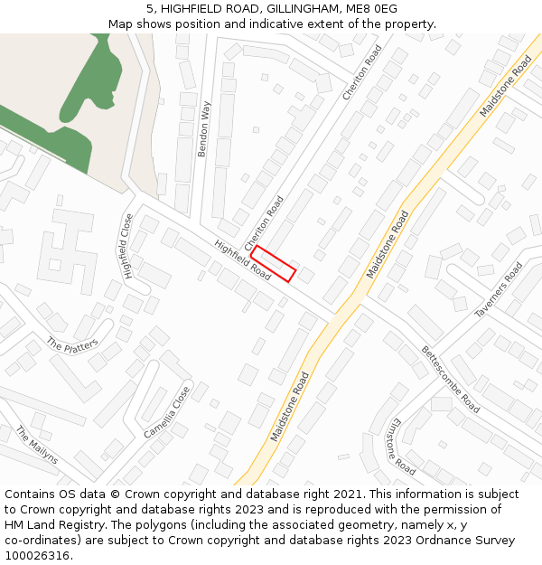 5, HIGHFIELD ROAD, GILLINGHAM, ME8 0EG: Location map and indicative extent of plot