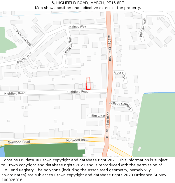 5, HIGHFIELD ROAD, MARCH, PE15 8PE: Location map and indicative extent of plot