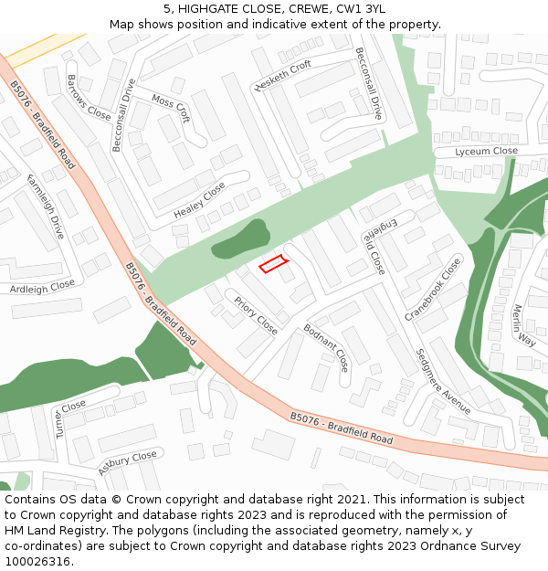 5, HIGHGATE CLOSE, CREWE, CW1 3YL: Location map and indicative extent of plot