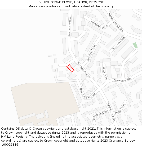 5, HIGHGROVE CLOSE, HEANOR, DE75 7SF: Location map and indicative extent of plot