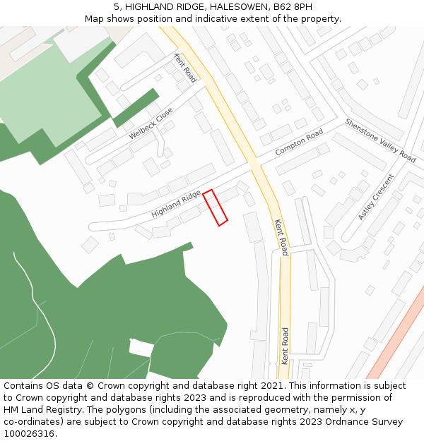 5, HIGHLAND RIDGE, HALESOWEN, B62 8PH: Location map and indicative extent of plot