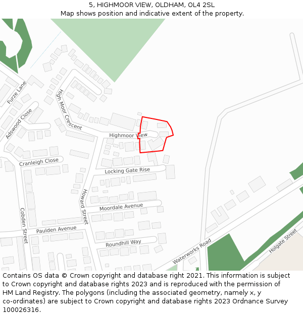 5, HIGHMOOR VIEW, OLDHAM, OL4 2SL: Location map and indicative extent of plot