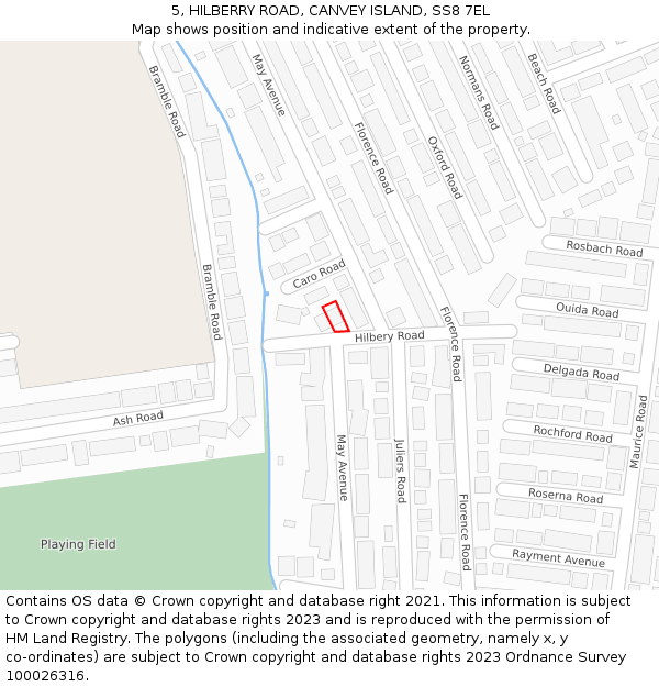 5, HILBERRY ROAD, CANVEY ISLAND, SS8 7EL: Location map and indicative extent of plot