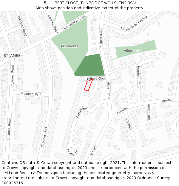 5, HILBERT CLOSE, TUNBRIDGE WELLS, TN2 3SN: Location map and indicative extent of plot